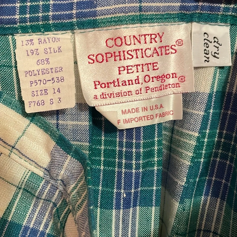 Vintage Country Sophisticates Petite by Pendleton Plaid Green and White Skirt - Picture 8 of 8